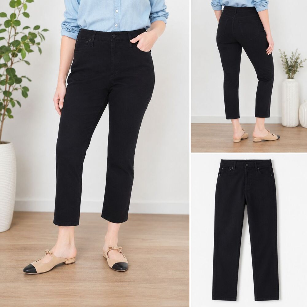 .Crew Petite Curvy Essential Straight Jeans Black Size 26P NWT High Rise Stretch